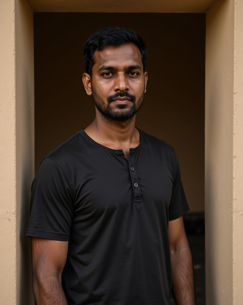 The Bistre Henley in Onyx — on model