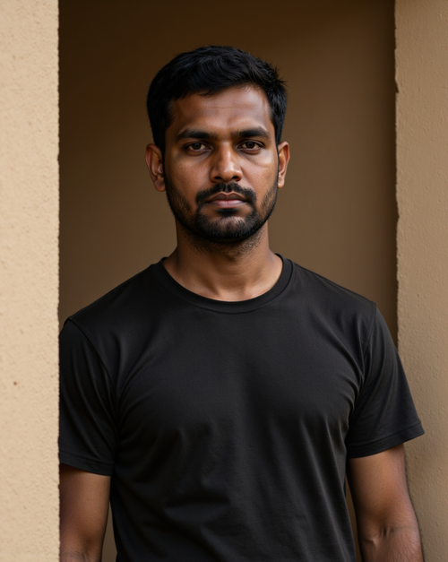 The Considered Tee in Onyx — on model