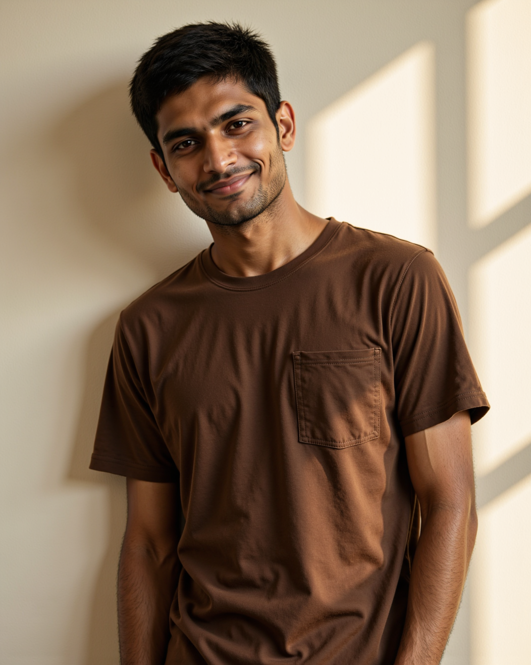 The Pocket Tee in Bistre — on model