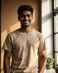 The Slub Crew in Oat — on model