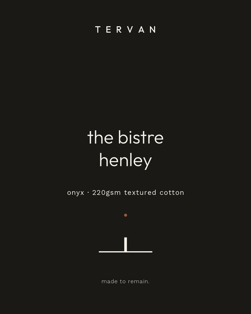 The Bistre Henley — onyx, 220gsm textured cotton