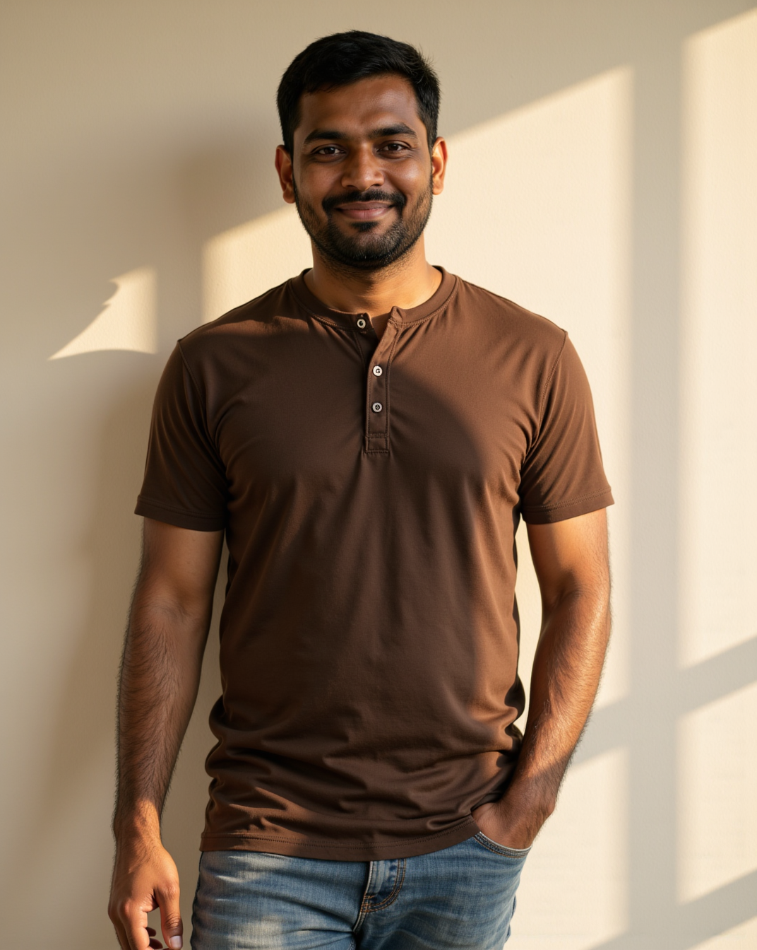 The Bistre Henley in Bistre — on model