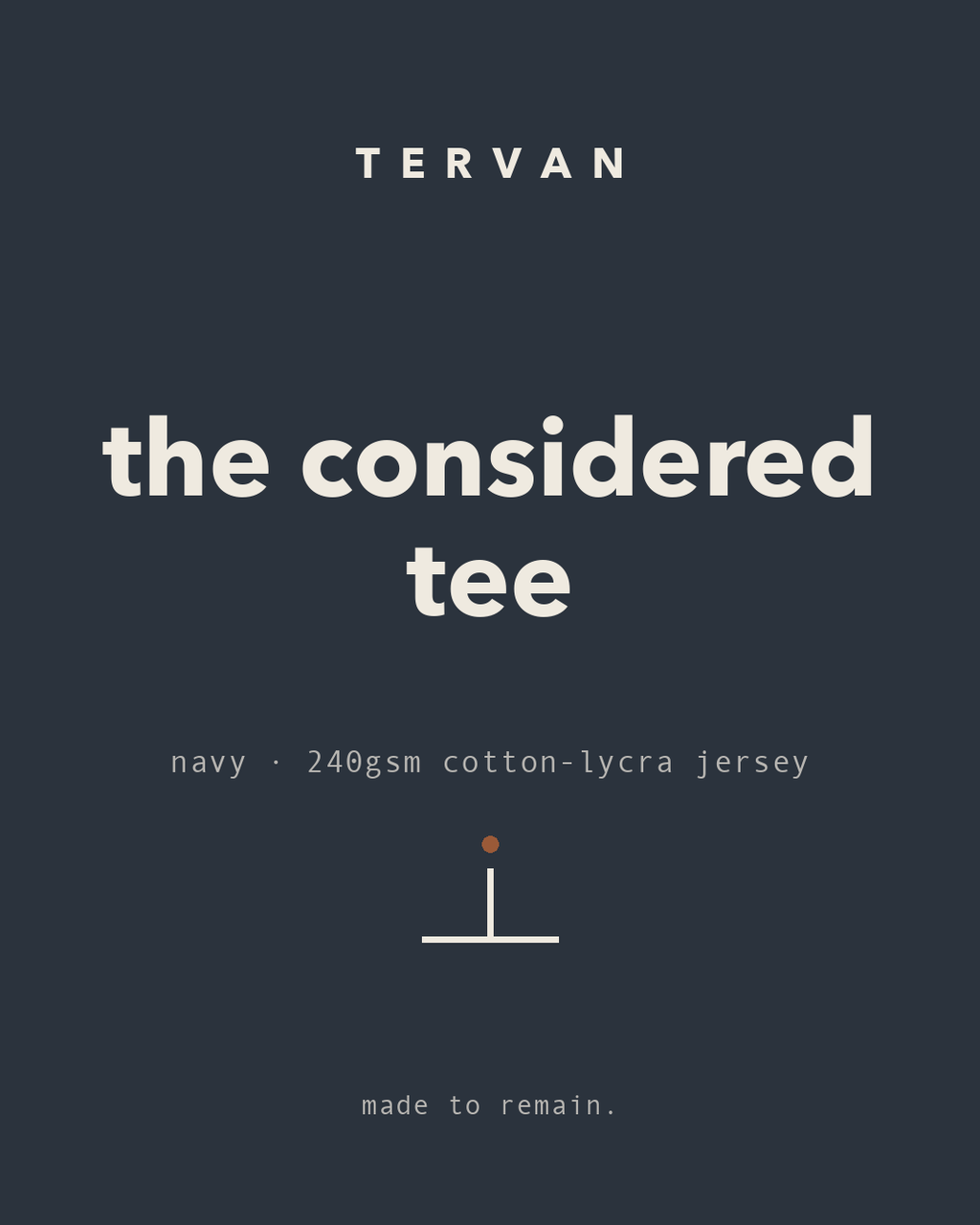 The Considered Tee — navy, 240gsm cotton-lycra jersey