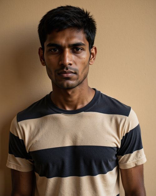 The Harbour Stripe Tee in Oat/Onyx — on model