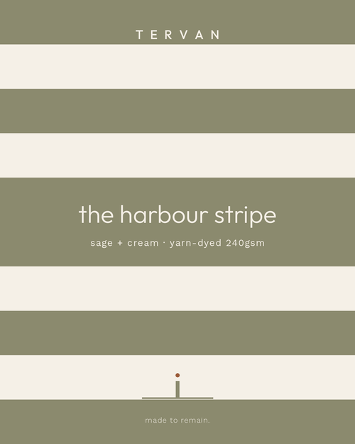 The Harbour Stripe Tee — sage / cream, bold yarn-dyed bands