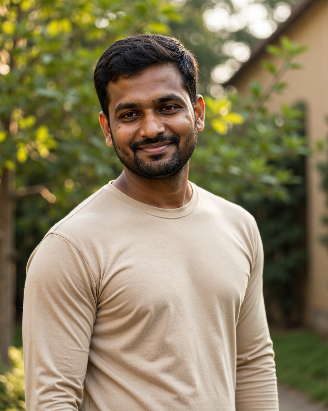 The Standard Long-Sleeve in Oat — on model