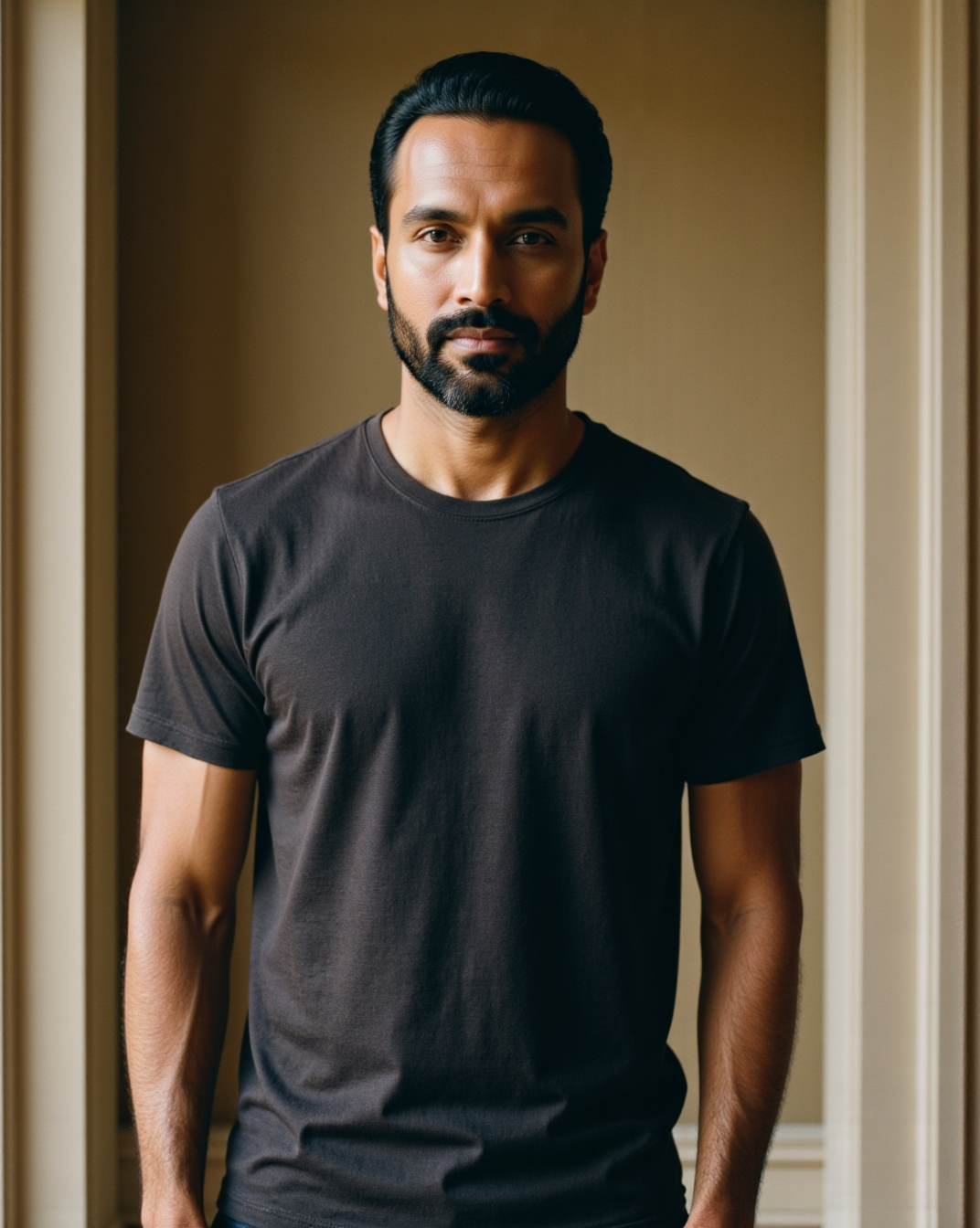 The Ottoman Tee in Onyx — on model, fine ottoman-rib texture